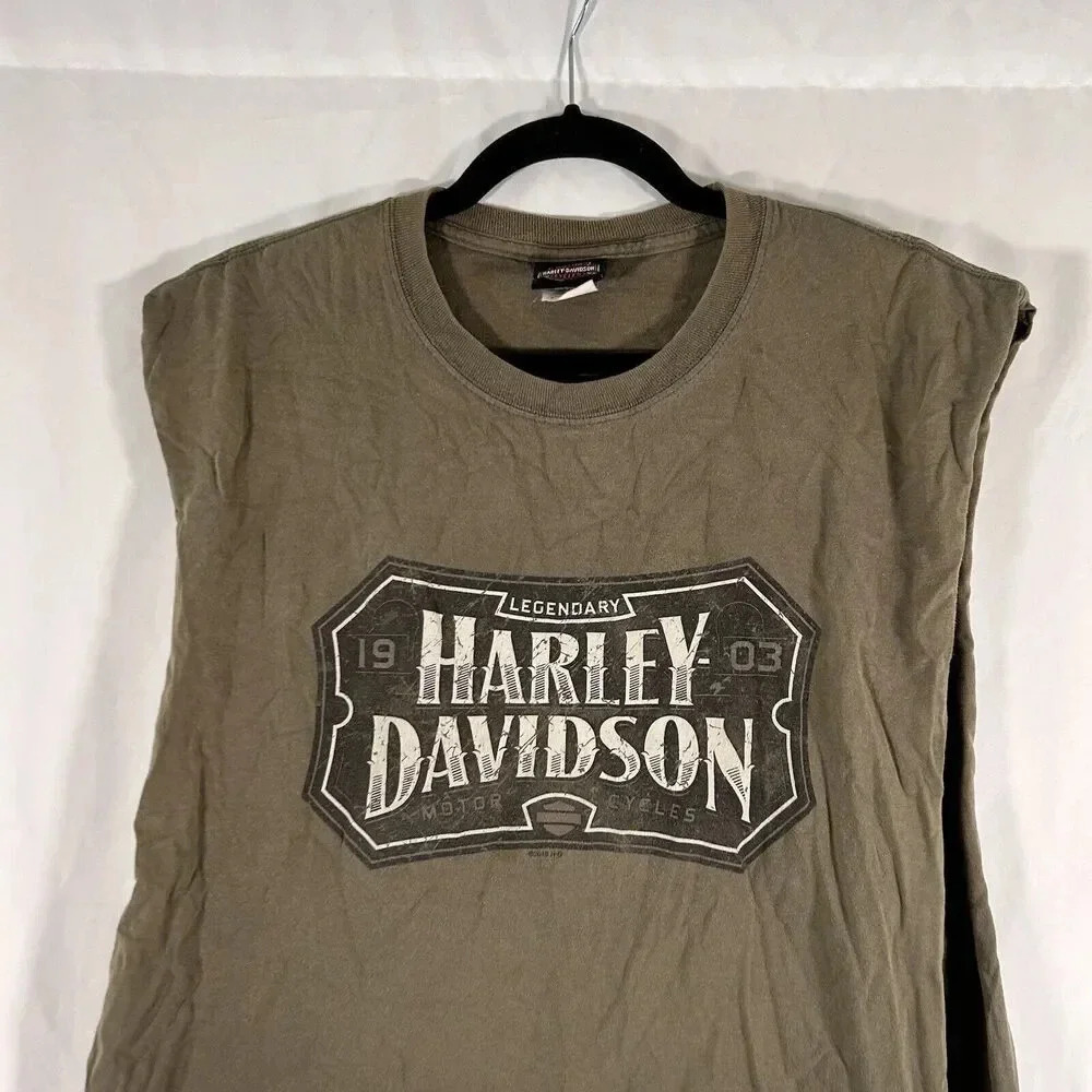 Vintage Harley Davidson Tank Top Men's Large Green Cut Off Twister City - Picture 2 of 12
